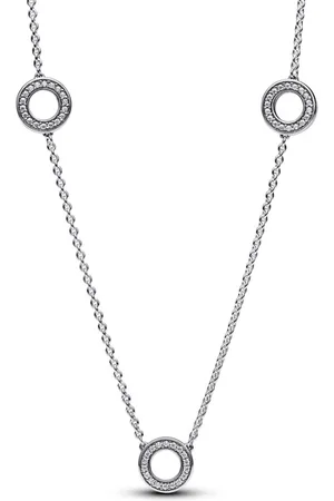 PANDORA Stříbrný náhrdelník Pavé kroužky Signature 393162C01-50