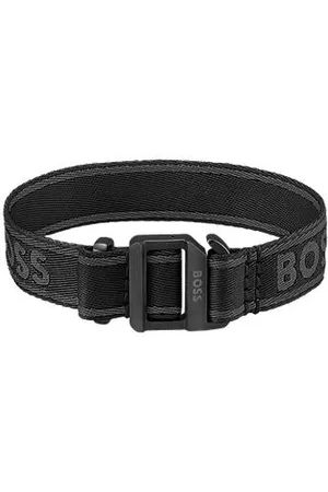 HUGO BOSS Woven logo-strap cuff with adjustable buckle