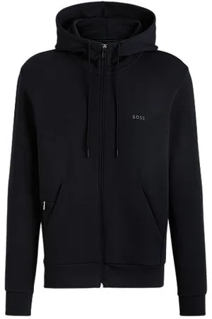 HUGO BOSS Stretch-cotton zip-up hoodie with logo print
