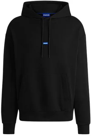 HUGO BOSS Cotton-terry hoodie with blue logo label