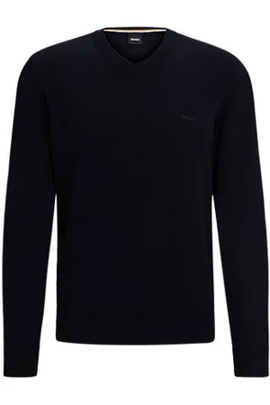 HUGO BOSS V-neck sweater in pure cotton with embroidered logo