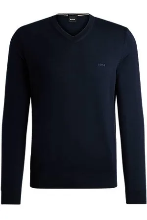 HUGO BOSS V-neck sweater in virgin wool with embroidered logo