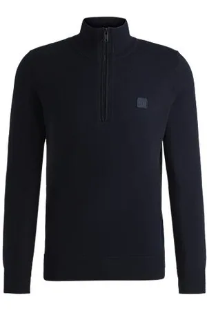 HUGO BOSS Logo-patch zip-neck sweater in cotton and cashmere