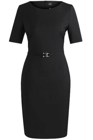 HUGO BOSS Virgin-wool dress with hardware-detail belt