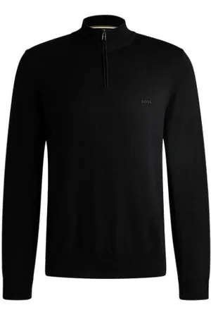 HUGO BOSS Cotton zip-neck sweater with embroidered logo