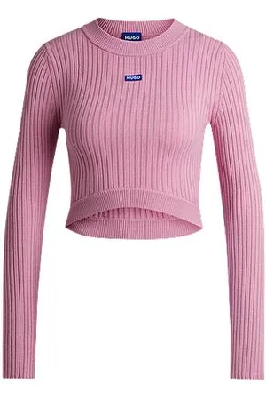 HUGO BOSS Cropped sweater with blue logo label