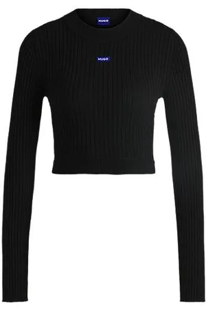 HUGO BOSS Cropped sweater with blue logo label