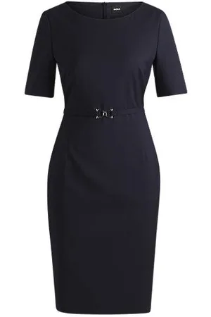 HUGO BOSS Virgin-wool dress with hardware-detail belt