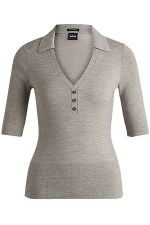 HUGO BOSS Short-sleeved knit polo in wool-blend