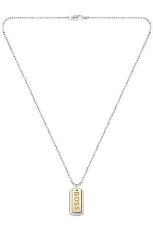 HUGO BOSS Box-chain necklace with branded double-tag pendant