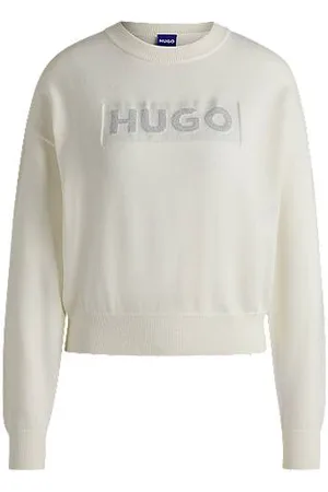 HUGO BOSS Relaxed-fit sweater with crew neck and sparkle logo