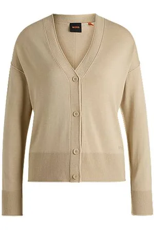 HUGO BOSS Regular-fit cardigan with silicone logo in soft yarn