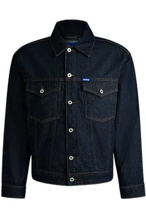 HUGO BOSS Dark-blue denim jacket with adjustable hem
