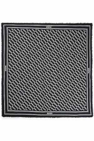 HUGO BOSS Square scarf with logo print and fringed edging