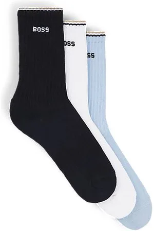 HUGO BOSS Three-pack of cotton-blend short socks with logos