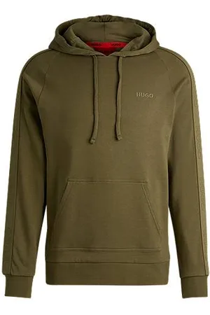 HUGO BOSS Cotton-terry hoodie with logo tape sleeves