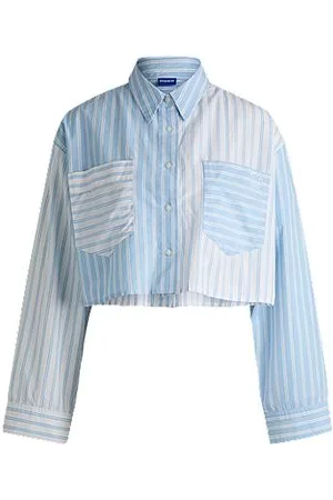 HUGO BOSS Cropped regular-fit blouse with patched stripes