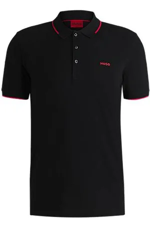 HUGO BOSS Stretch-cotton slim-fit polo shirt with printed logo