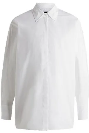 HUGO BOSS Regular-fit silken-cotton blouse with Double B monogram