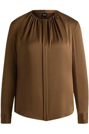 HUGO BOSS Collarless regular-fit blouse in stretch silk