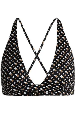 HUGO BOSS Monogram-print bikini top with logo charm