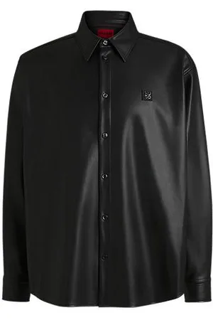 HUGO BOSS Oversized-fit shirt in faux leather with stacked logo