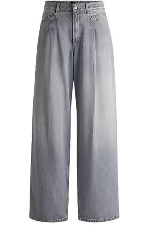 HUGO BOSS Wide-leg jeans in grey denim with front pleats