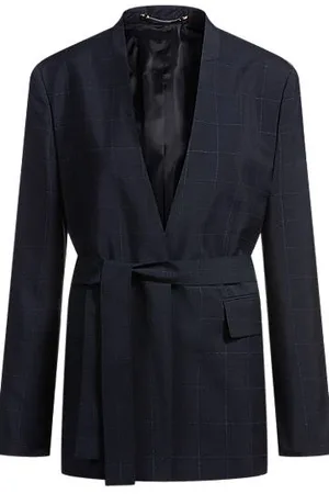 HUGO BOSS Collarless blazer in Italian wool, mohair and Tussah silk