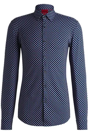HUGO BOSS Slim-fit shirt in printed performance-stretch jersey