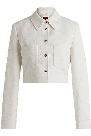 HUGO BOSS Regular-fit cropped jacket in cotton-blend bouclé