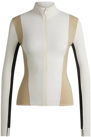 HUGO BOSS Zip-up active sweatshirt in stretch fabric with colour-blocking