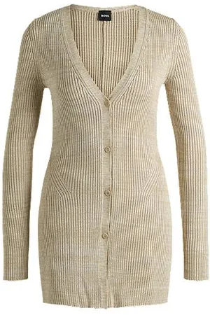 HUGO BOSS Long cardigan with mouliné ribbed structure