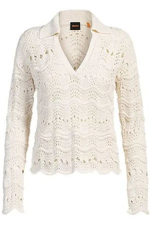 HUGO BOSS Johnny-collar sweater with cotton-blend open-knit structure