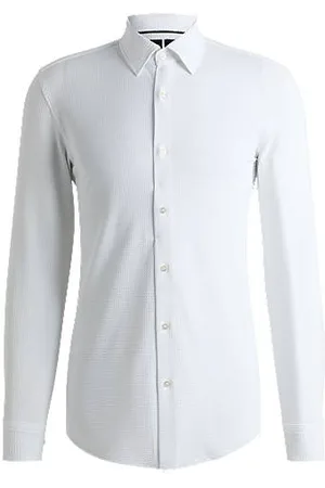 HUGO BOSS Slim-fit shirt in Italian-made performance-stretch seersucker