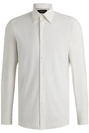 HUGO BOSS Slim-fit shirt in striped Italian-made cotton