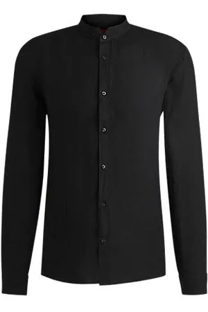 HUGO BOSS Slim-fit linen shirt with stand collar