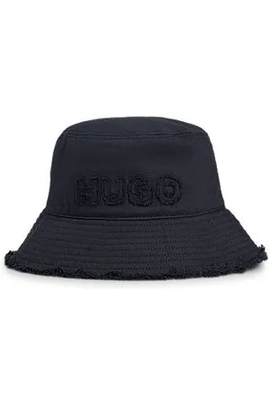 HUGO BOSS Cotton bucket hat with logo and fringing