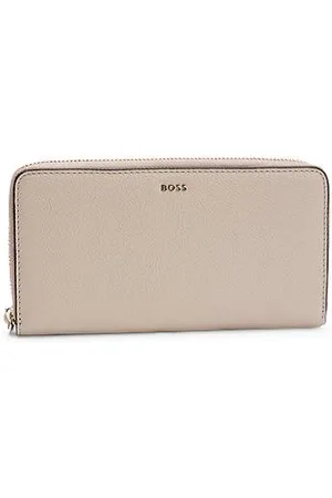 HUGO BOSS Ziparound wallet in pebble-textured leather with logo lettering