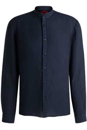 HUGO BOSS Slim-fit linen shirt with stand collar