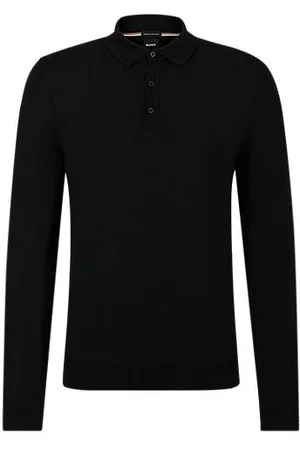 HUGO BOSS Long-sleeved knit polo sweater in Italian virgin wool