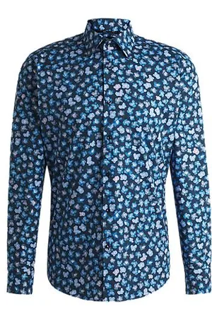 HUGO BOSS Regular-fit shirt in floral-print stretch-cotton poplin