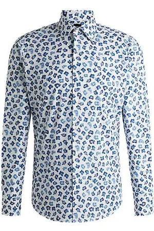 HUGO BOSS Regular-fit shirt in floral-print stretch-cotton poplin