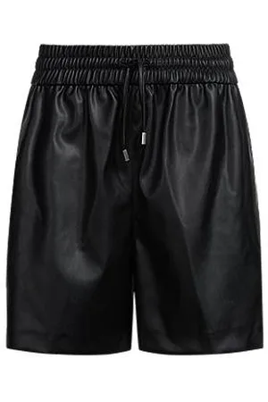 HUGO BOSS Faux-leather shorts with elasticated waistband
