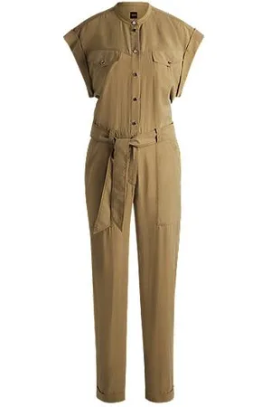 HUGO BOSS Belted jumpsuit in lightweight canvas