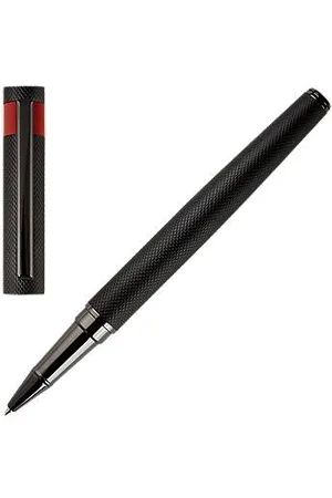 HUGO BOSS Chrome rollerball pen with matte diamond-cut pattern