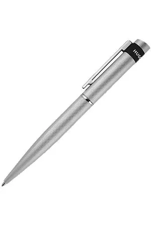 HUGO BOSS Chrome ballpoint pen with matte diamond-cut pattern
