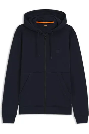 HUGO BOSS Cotton-terry zip-up hoodie with tonal logo patch