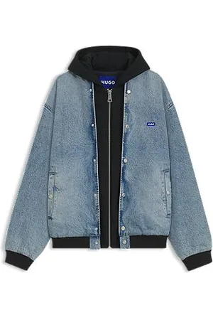HUGO BOSS Denim bomber jacket with hooded jersey panel