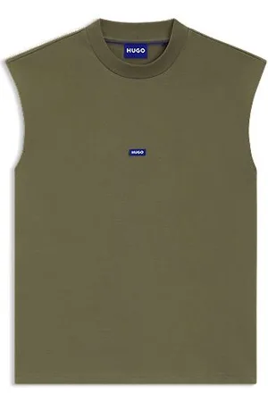 HUGO BOSS Sleeveless cotton-jersey T-shirt with blue logo label