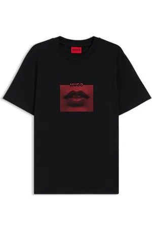 HUGO BOSS Cotton-jersey T-shirt with lip artwork